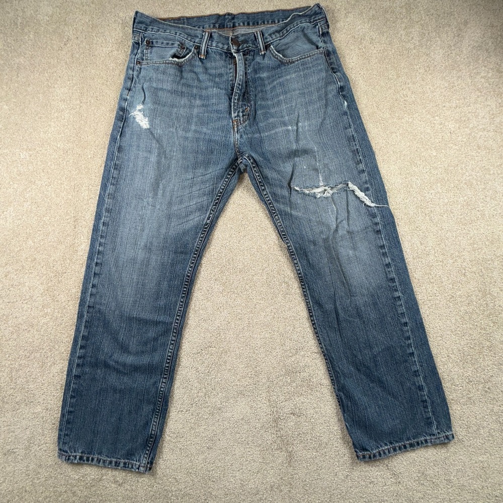 Levi's 505 Jeans Mens 36x30 Blue Denim Medium Wash Mid Rise Regular Fit Distress
